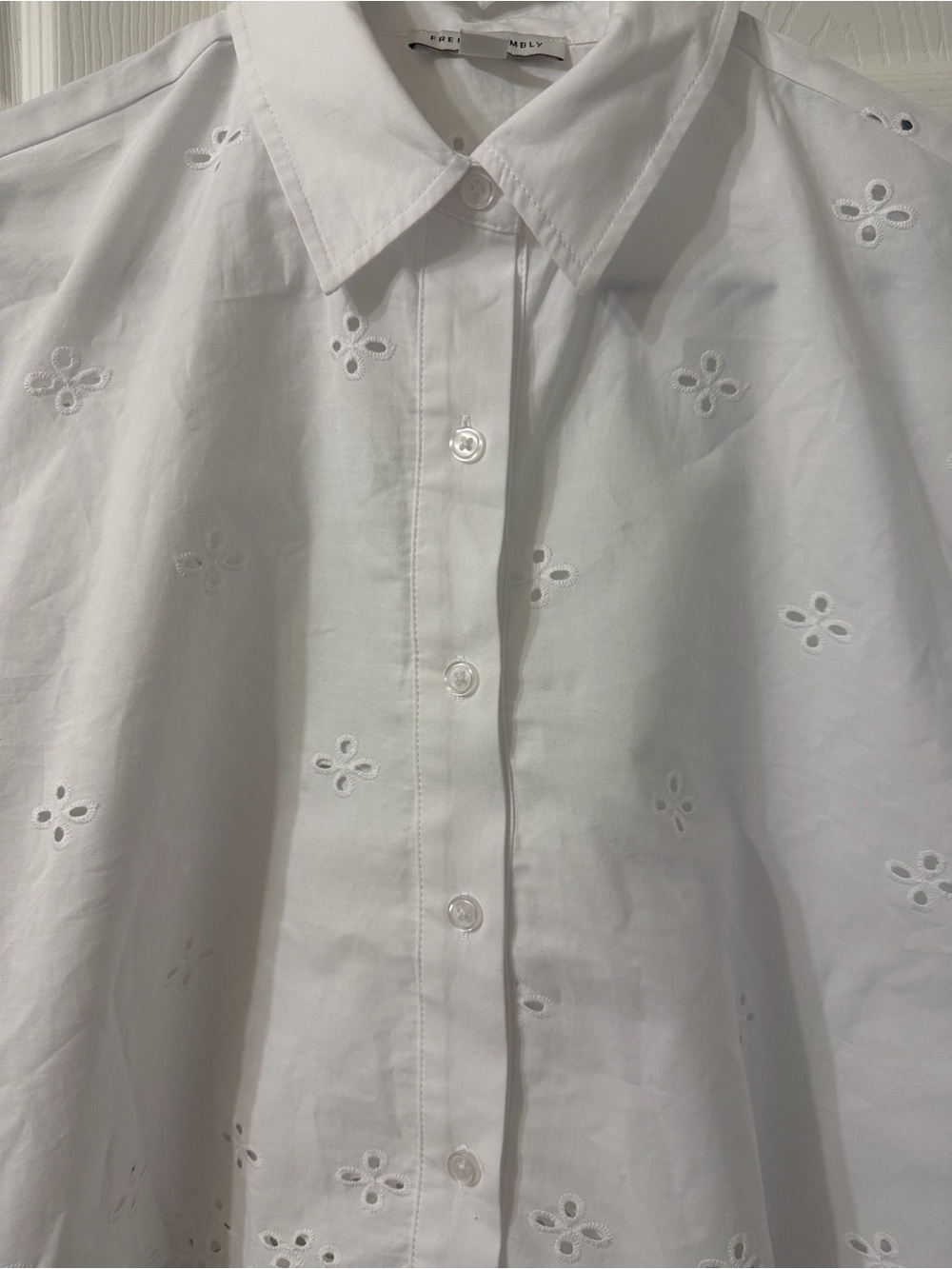 Free Assembly White Cropped Eyelet Button Down Top(Size Medium) - Picture 6 of 8